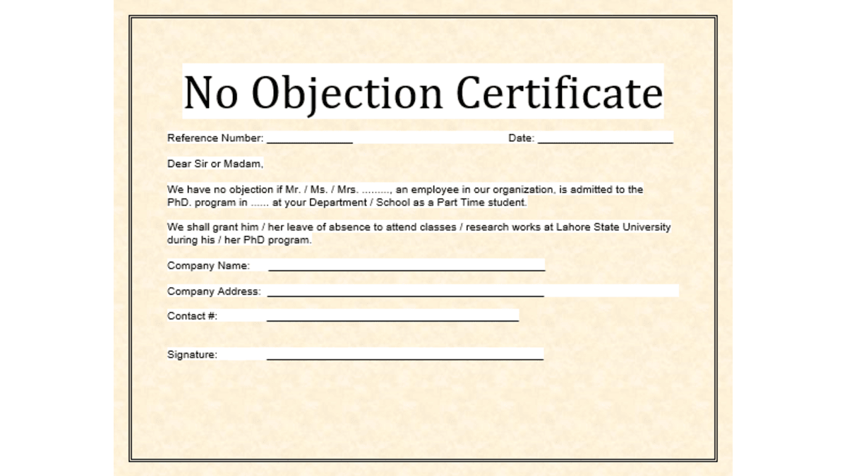 No Objection Certificate